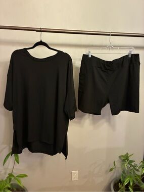 Viral Oversized T-Shirt Biker Shorts Set Black XXL